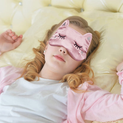 Haysandy Cute Animal Cartoon Eye Masks - 3 Pack (White, Gray, Pink) - Silk Material - Soft & Comfortable - Lightweight - Adult & Kids - Pull On - Sleep Masks