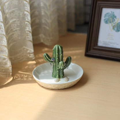 HOME SMILE Ceramic Cactus Ring Holder Cactus Ring Dish for Jewelry Cactus Decor for Friend Sister Birthday Wedding Anniversary Bridal Engagement Valentine's Gift for Women