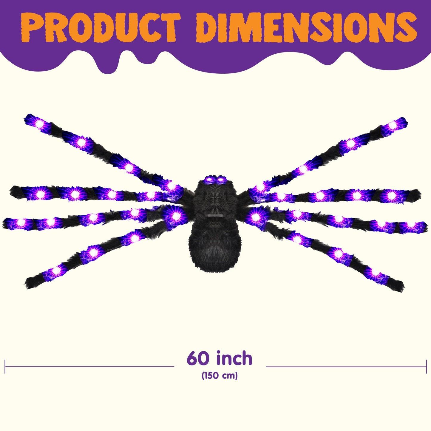 JOYIN 2 Pack 5 Ft Halloween Light Up Spiders Outdoor Decorations, Scary Giant Spider with Purple LED, Fake Large Haunted House Props, for Halloween Lawn Porch Yard Garden Tree Outside Indoor Decor