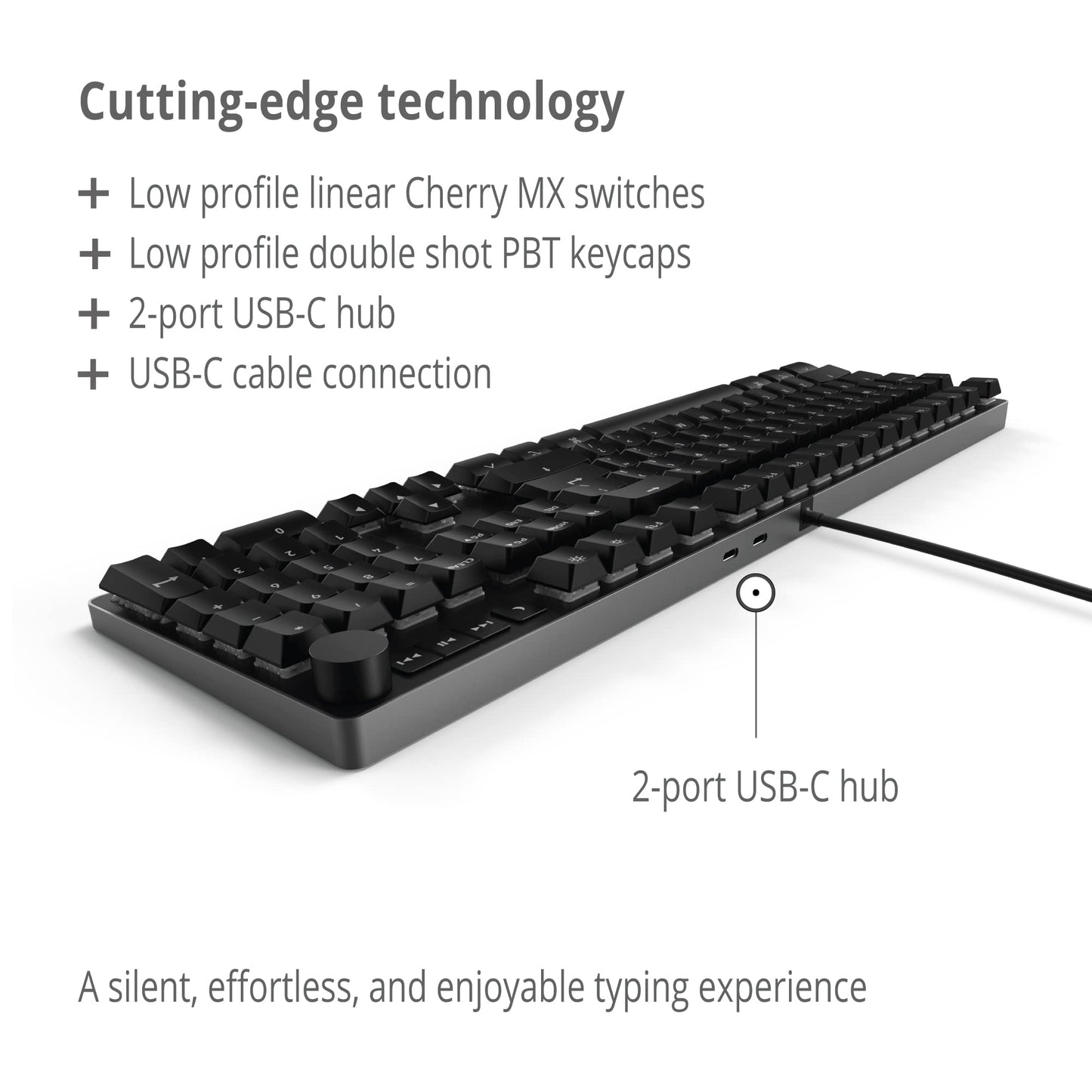 Das Keyboard MacTigr Wired Mechanical Keyboard for Mac – Cherry MX2A Red Switches & PBT Keycaps for Seamless Typing Experience – Sleek Low Profile - 100% Metal – 2-Port USB C Hub – Volume Knob, NKRO