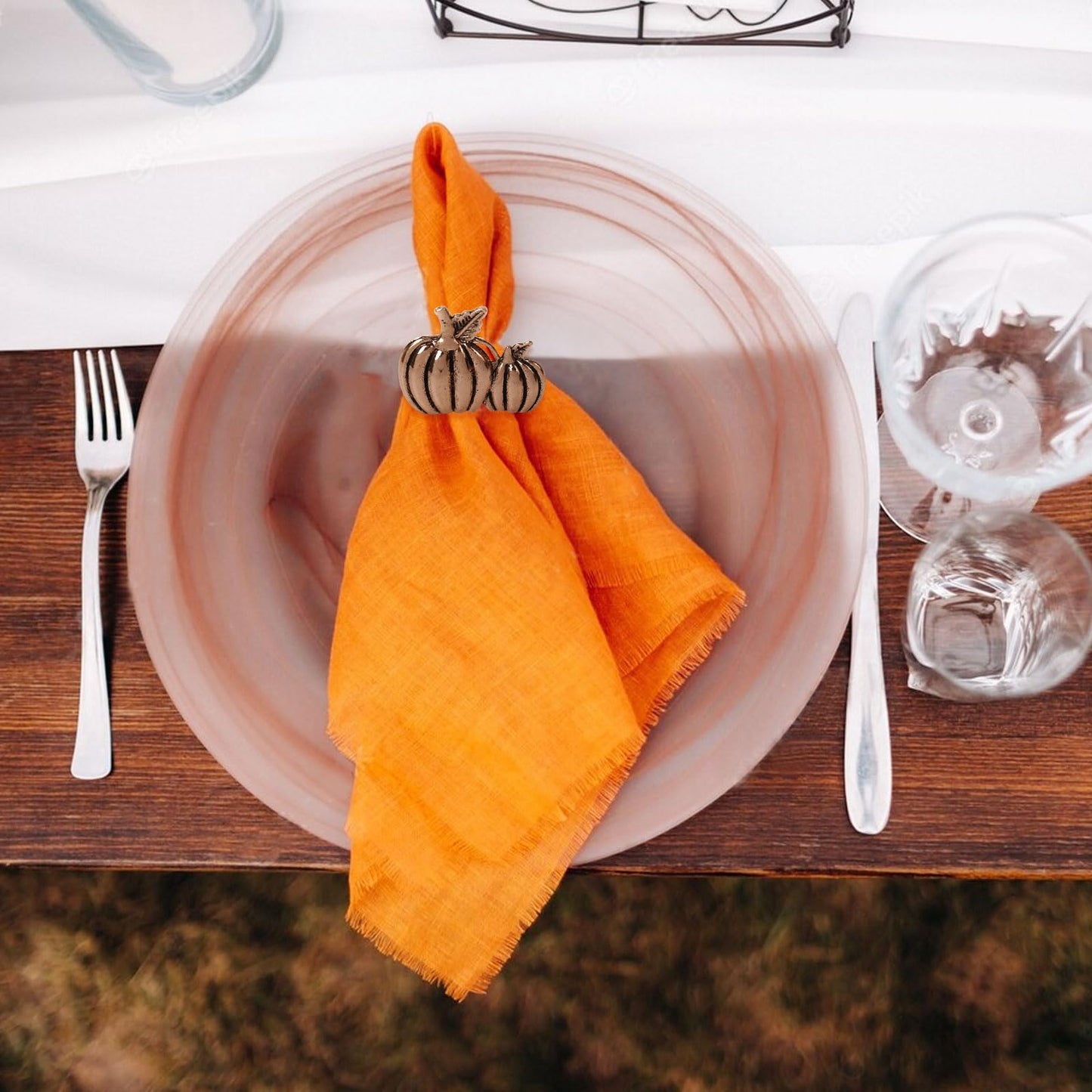 Getfitsoo Copper Pumpkin Napkin Rings - Set of 6, Thanksgiving & Halloween Table Holders
