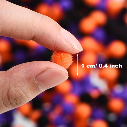 600 Piece Halloween Craft Pom Poms Mini Pompoms Fuzzy & Fluffy Balls for Party Decors (Black, Orange, Purple)