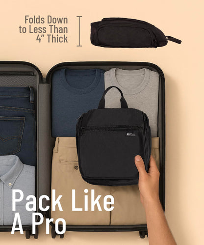 D&D Hanging Travel Toiletry Bag for Men and Women – Cosmetics, Makeup and Toiletries Organizer Kit with 10 Compartments, YKK Zippers, XXL Metal Swivel Hook, Water-Resistant Nylon