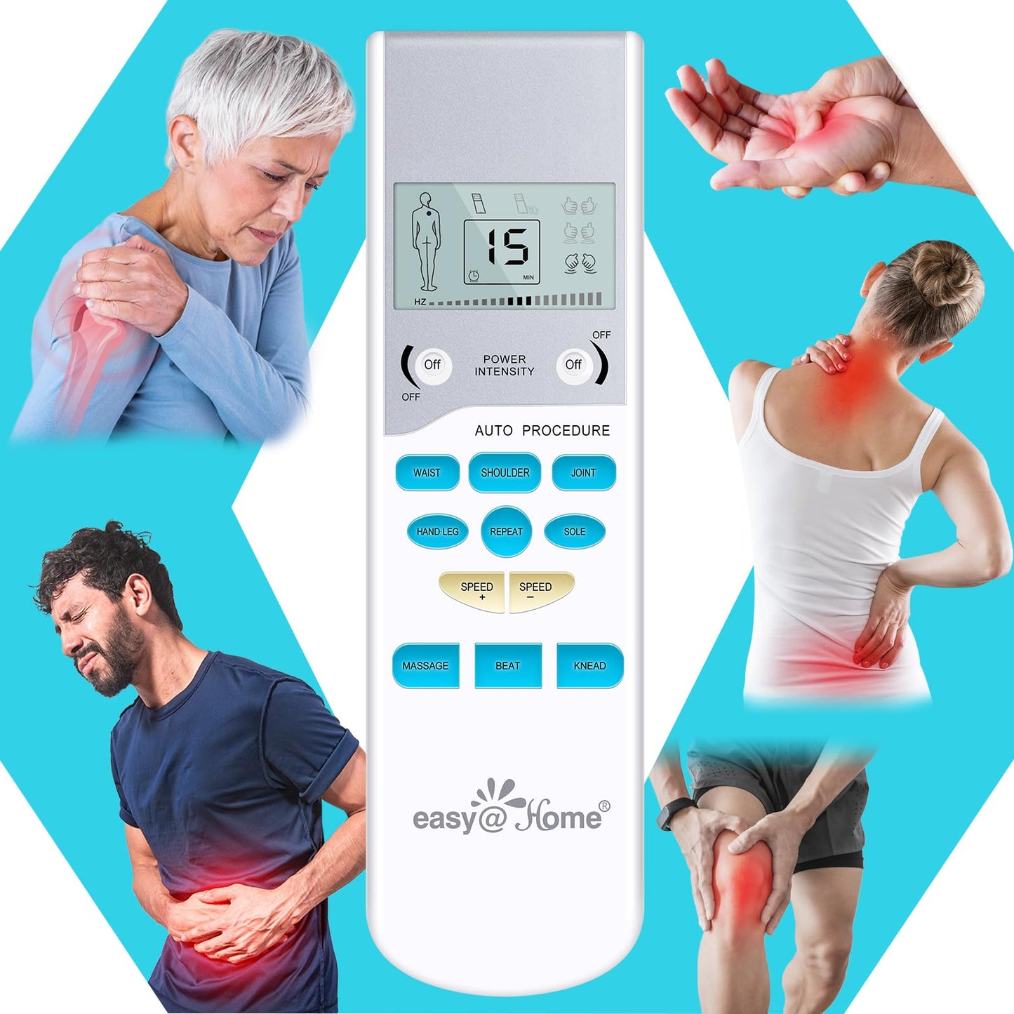 Easy@Home TENS Unit Muscle Stimulator - Electronic Pulse Massager, 510K Cleared, FSA Eligible OTC Home Use Handheld Pain Relief Therapy Device-Pain Management Machine Gift for Mom Dad - EHE009