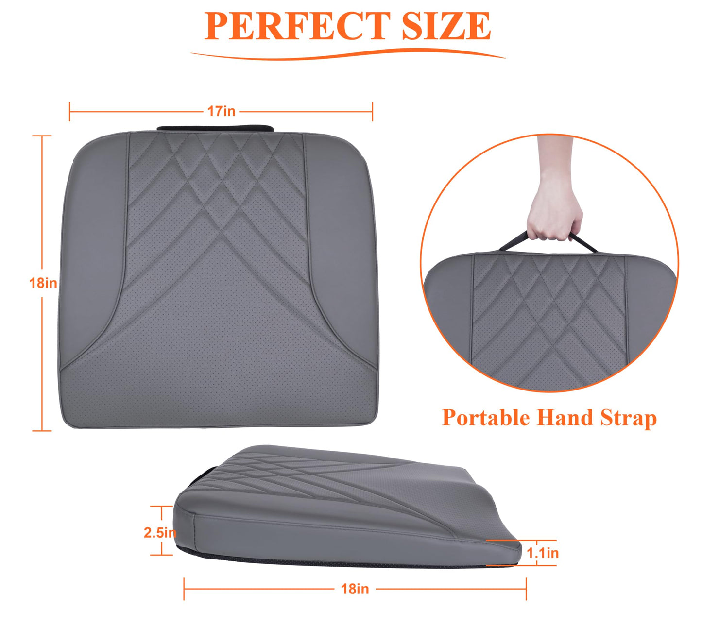 kingphenix Premium Car Seat Cushion, Memory Foam Driver Seat Cushion to Improve Driving View- Coccyx & Lower Back Pain Relief- Seat Cushion for Car, Truck, Office Chair (Dark Grey)