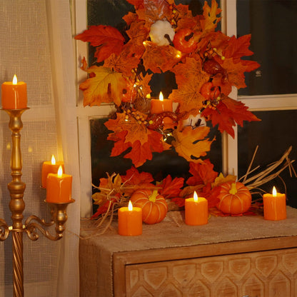 Homemory 2" x 2" Orange Flameless Votive Candles with Timer, Realistic Battery Operated Candles, 6Pack Black Wick Fall Candle for Pumpkin Lanterns, Halloween Decorations