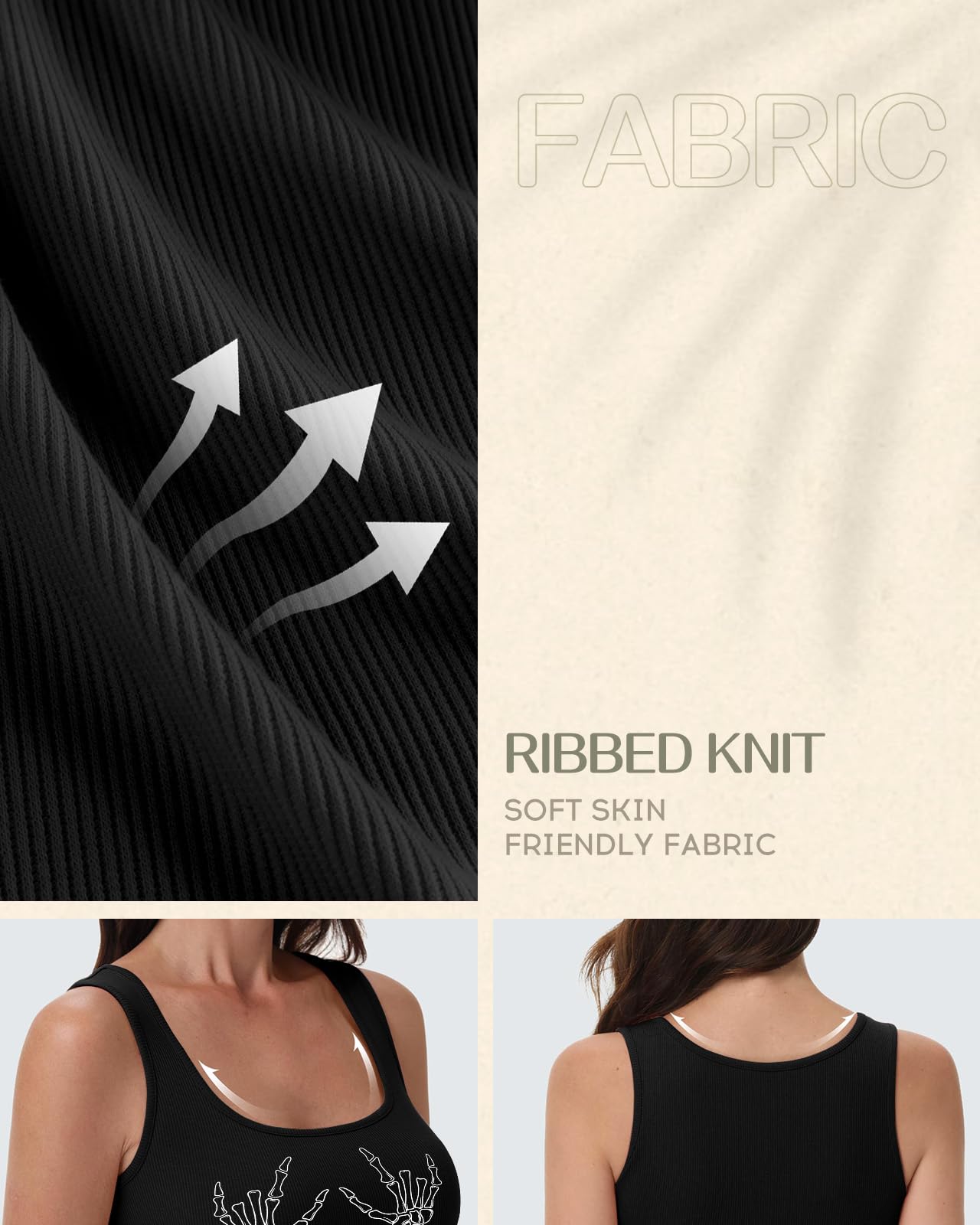 Flafens Crop Tops for Women Summer Tank Tops - Cute Ribbed Knit U Neck Graphic Sleeveless T Shirts Workout Yoga Gym Short Tanktops Skull Hand Action Teen Girls for Going Out Daily, Medium