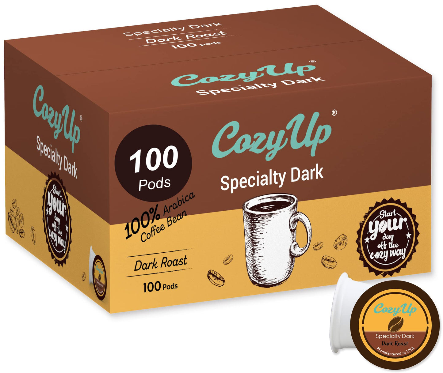 Cozy Up | 100-Count | Specialty Dark Single-Serve Coffee Pods Compatible with Keurig K-Cup Brewers | Dark Roast Coffee