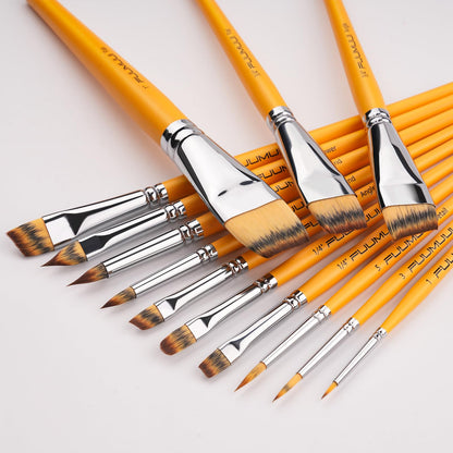 Face Painting Brushes, Fuumuui 13pcs Professional Synthetic Brushes for Face & Body Painting with Halloween, Cosplay, Costume & Theater - Acrylic Watercolor Oil Gouache