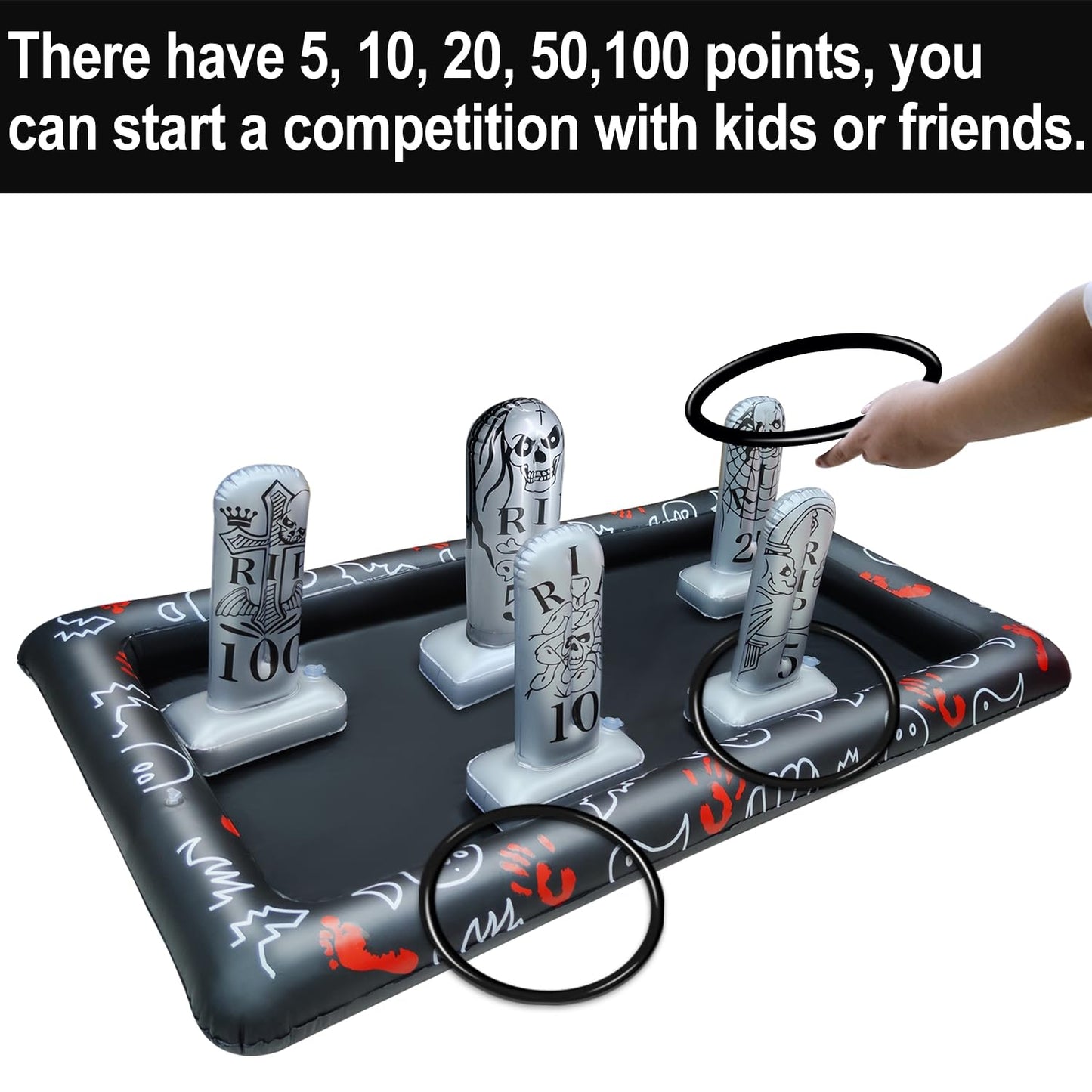 Giant Tombstone Ring Toss Games Halloween Party Game Favors for Kids Inflatable Gravestone Ring Toss Game Halloween Party Decor Outdoor Carnival Game Classroom Indoor Outdoor School Yard