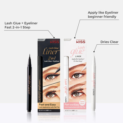 KISS Lash GLUEliner, 2-in-1 Felt-Tip Eyelash Adhesive and Eyeliner, Matte Finish, Foolproof Application, Easy Touch-Up, 0.03 Fl Oz.- Black, Packaging May Vary
