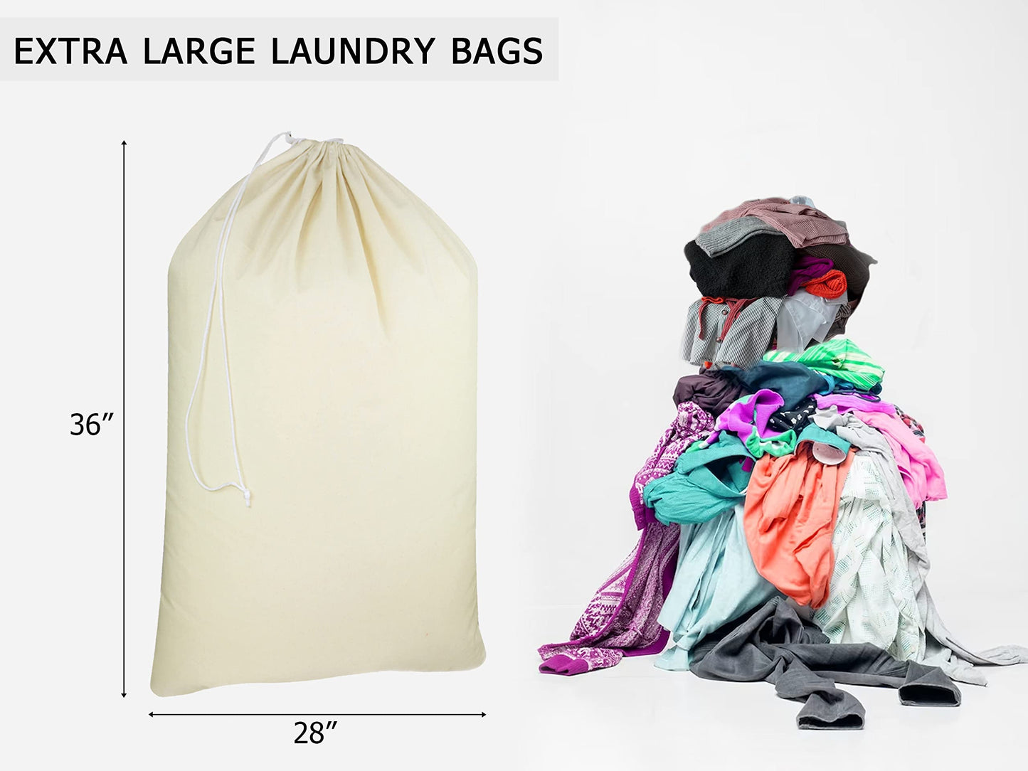COTTON CRAFT Extra Large Laundry Bags -4 Pack Heavy Duty Durable Cotton Canvas Drawstring Closure Washable Laundry Bag - Back to School Travel College Dorm Basket Liner Clothes Organizer - XL 28 x 36