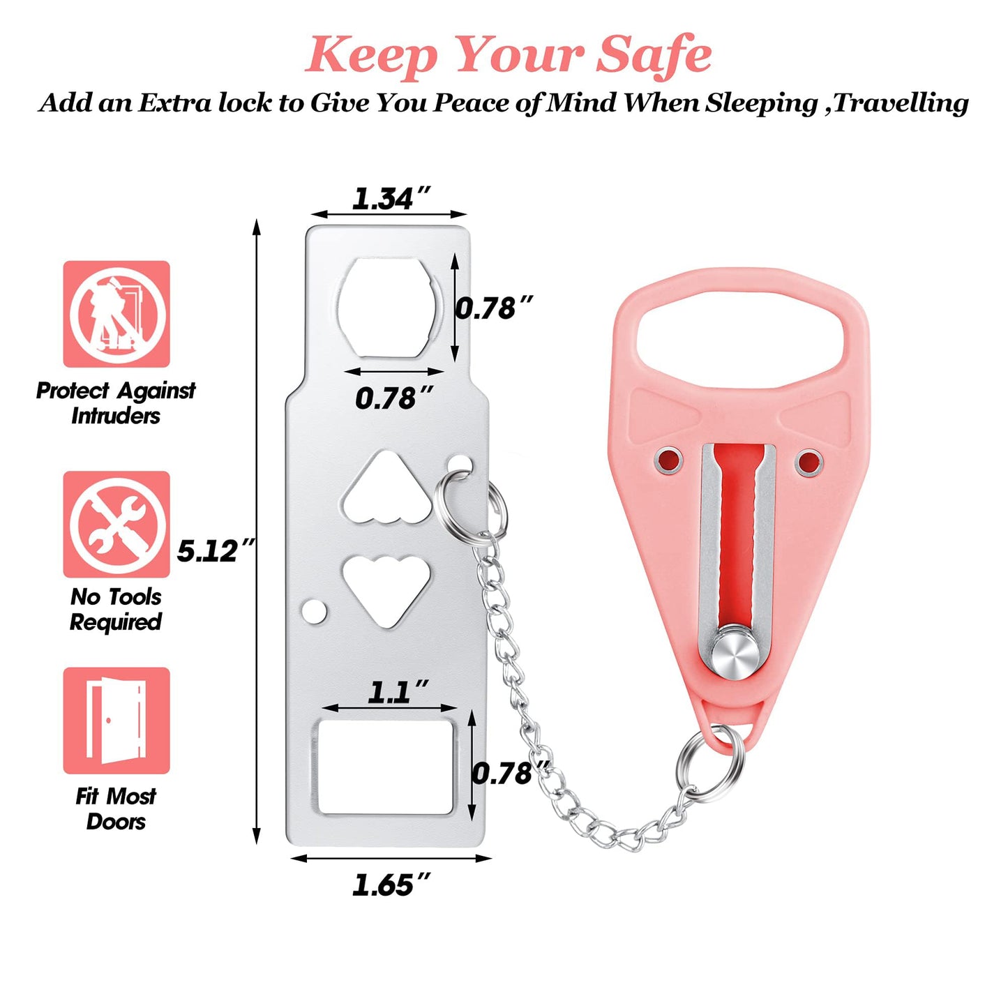 AceMining Portable Door Lock Home Security Door Locker Travel Lockdown Locks for Additional Safety and Privacy Perfect for Traveling Hotel Home Apartment College-Pink(1 Pack)