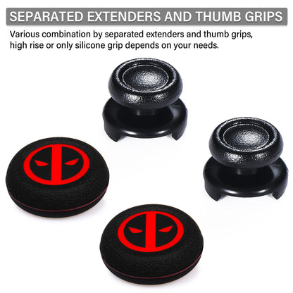 Playrealm FPS Thumbstick Extender & Printing Rubber Silicone Grip Cover 2 Sets for PS5 & PS4 Controller (Immortal)