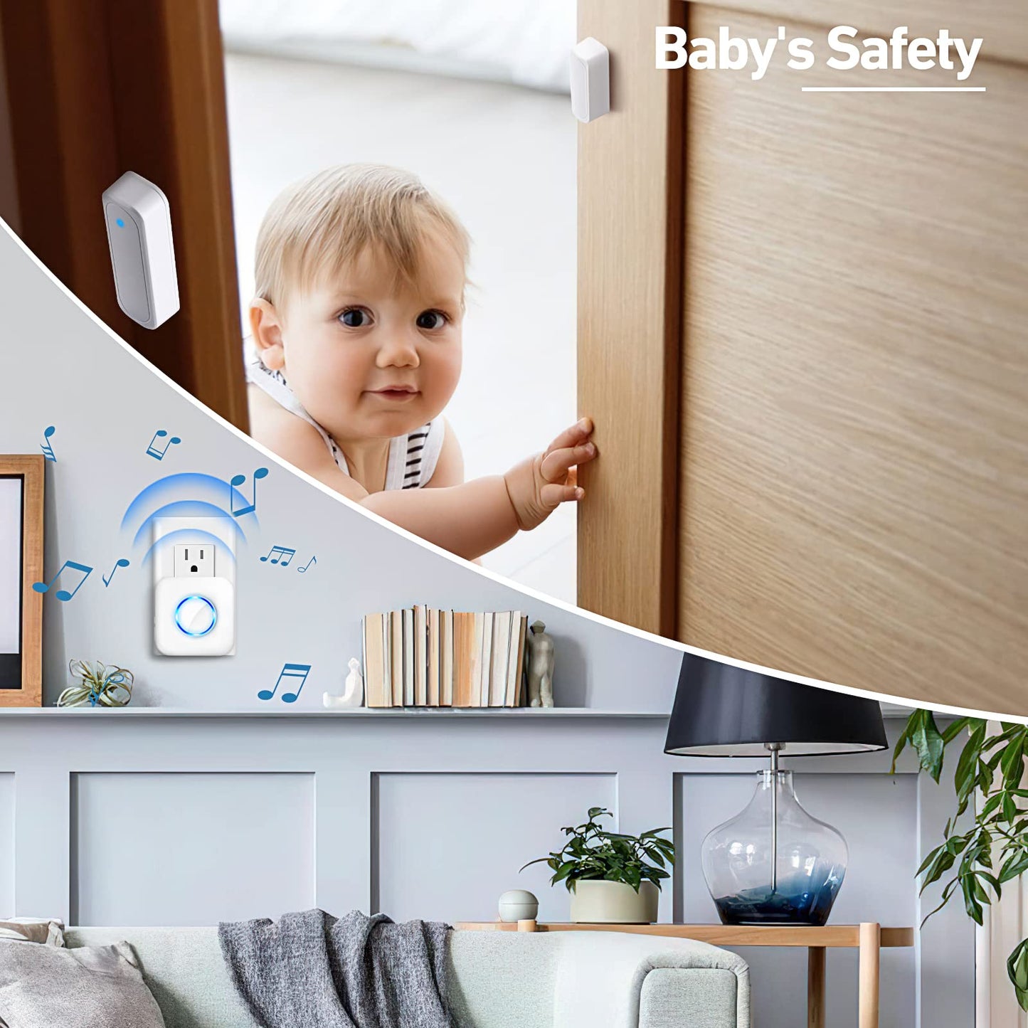 Door Chime, Satisure Wireless Door Open Contact Sensor Alarm Chime with 600 FT Range 58 Chimes 5 Volume Levels LED Indicators, Door Ringer Alert for Business/Store/Home/Office When Entering