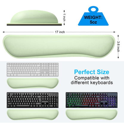 Dapesuom Enlarge Keyboard Wrist Rest, Memory Foam Keyboard Wrist Cushion for Computer Desk Mats Support, Typing Pain Relief Ergonomic Mouse Pad Rests with Non-Slip Base for Gaming, Laptop, Lake Green