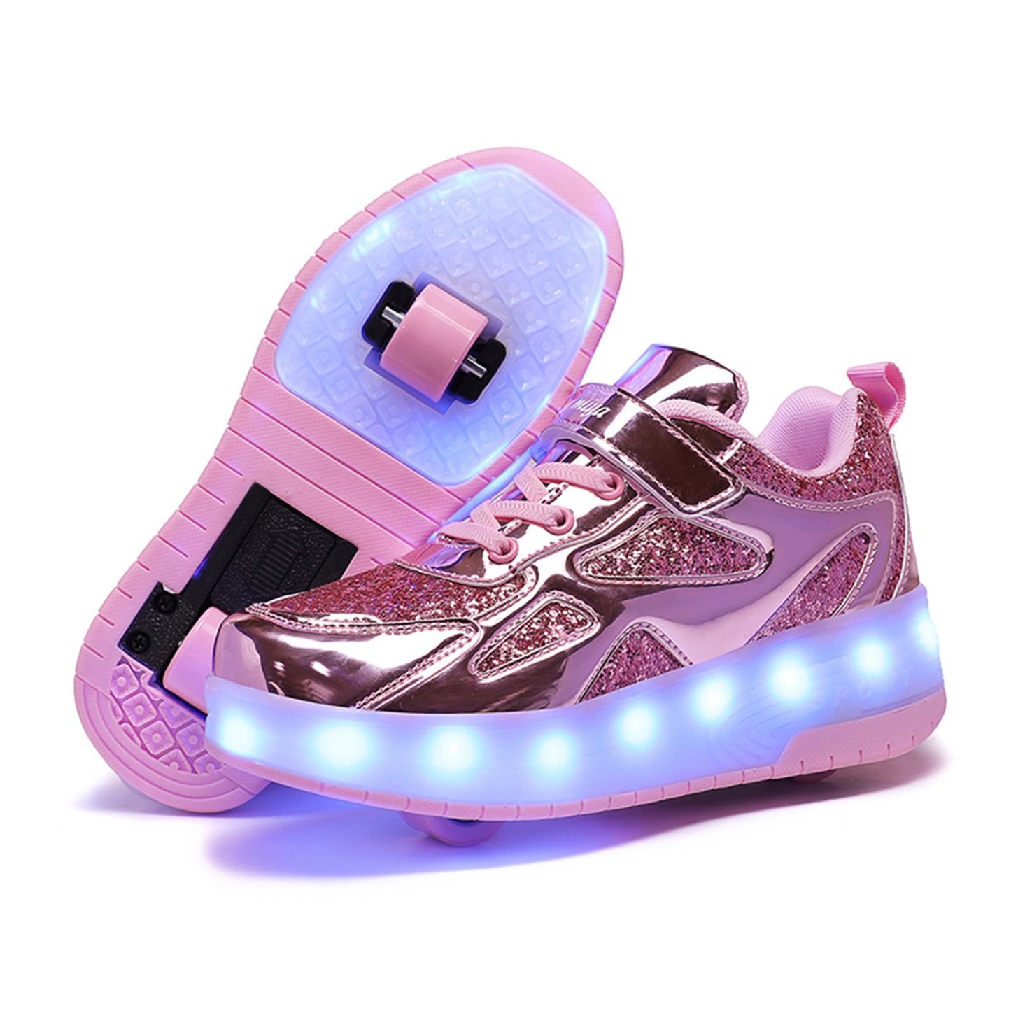 HOVERKICKES LED Roller Skate Shoes for Kids Boys Girls Light Up Roller Sneakers with Detachable Wheels Rechargeable Flashing Wheeled Shoes