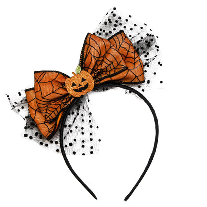 HOXIEYA Halloween Bow Headband Pumpkin with Mesh Design Headands Ornage Hair Hoop for Thanksgiving Halloween Party Headand Hair Accessories for Women Girls