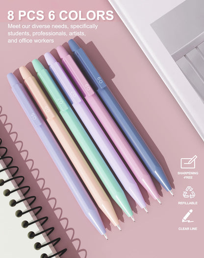 20PACK Mechanical Pencil, 8Pcs 0.5 0.7mm Mechanical Pencils Set With Eraser and 480 Pcs Refills, Cute Colored Preppy School Supplies Gift for Girls Writing - Come With Custom Case