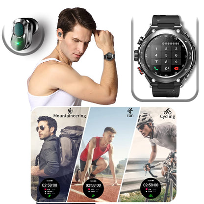 Desong Smart Watch with Earbuds 3 in 1 Round Fitness Tracker 1.28inch Smartwatch for Men Answer/Make Call Speaker Recording Sleep Monitor Sports Smart Watch Long Time Standby