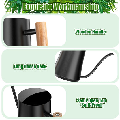 Green Moon Water Can Indoor Plant Black 35oz with Long Spout Mini Water Can Indoor Metal Watering Can Pot for Indoor House Plant Bonsai Outdoor Garden Flowers Modern Decorative