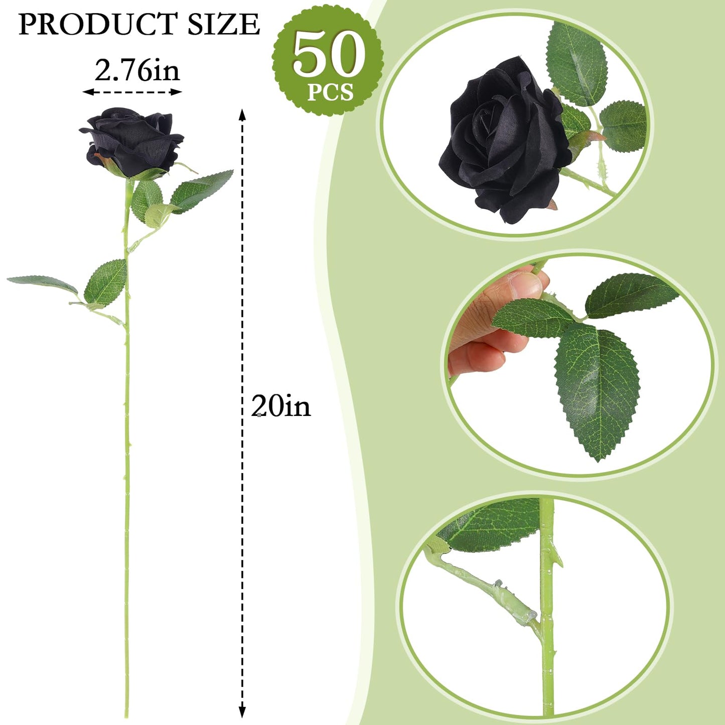Hananona 50 Pcs Artificial Roses in Bulk, Fake Velvet Silk Roses Realistic Black Roses for Wedding Centerpieces Flower Arrangement Home Decor (50, Black)