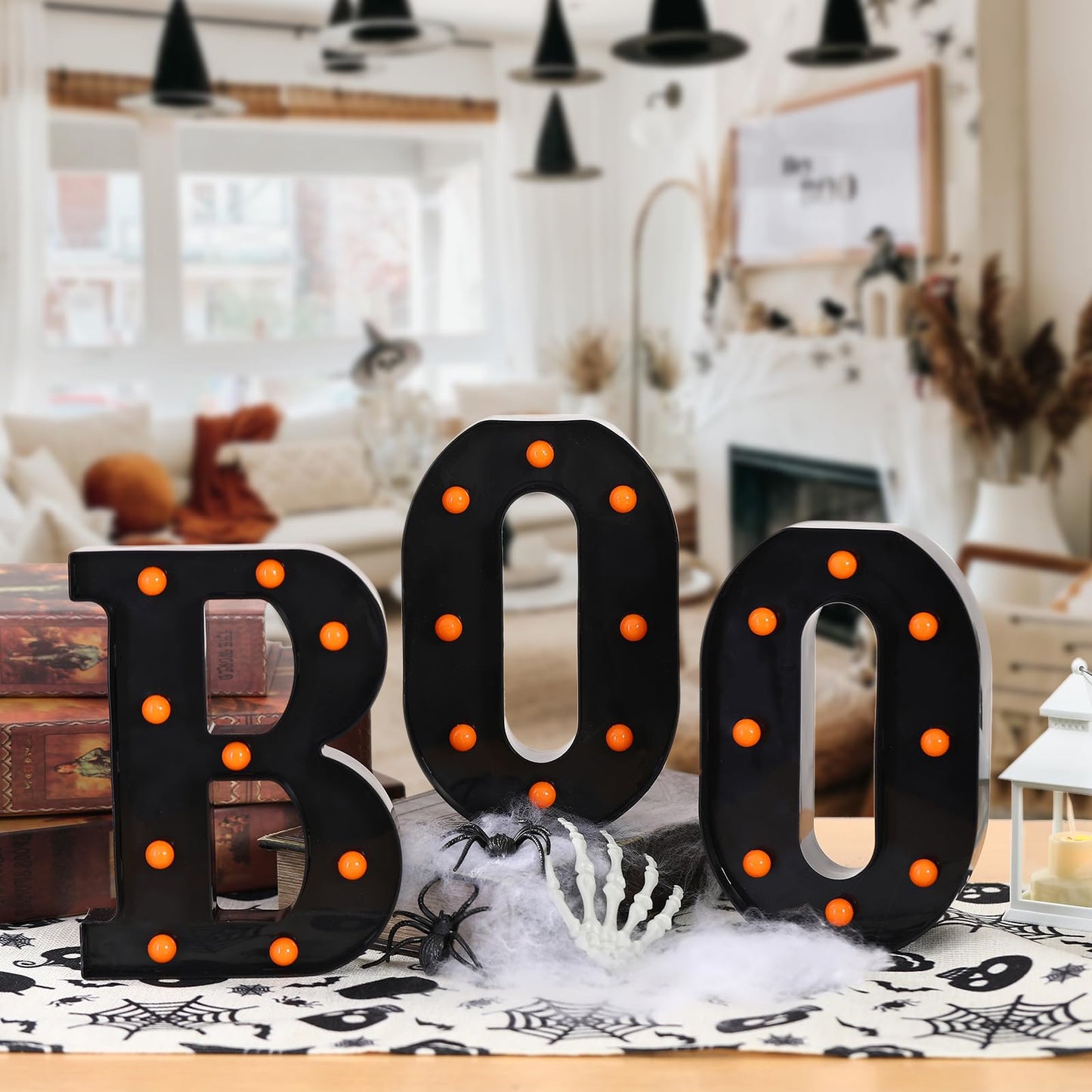 Halloween Decorations-3 LED Marquee Light up Letters "BOO" Sign Halloween Decor for Kitchen Tabletop Fireplace Mantel Party Indoor