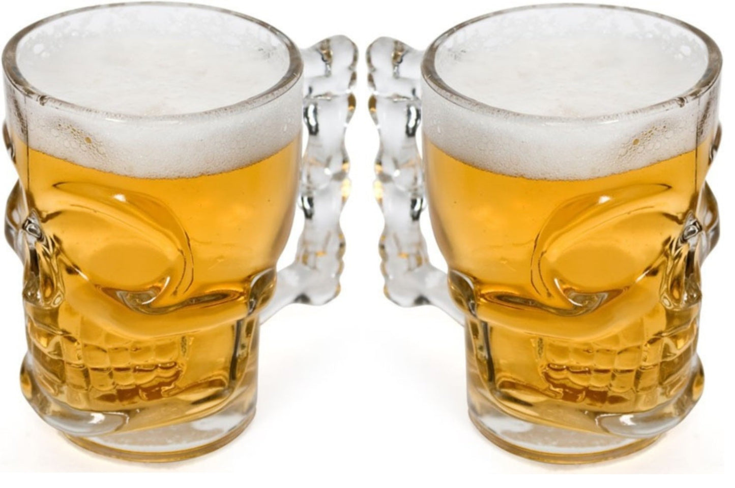 Circleware Skull Face Beer Mug Drinking Glasses with Handle, Set of 2, Heavy Base Funny Entertainment Glassware for Water, Juice and Halloween Decorations Beverage Gifts, 17.6 oz.