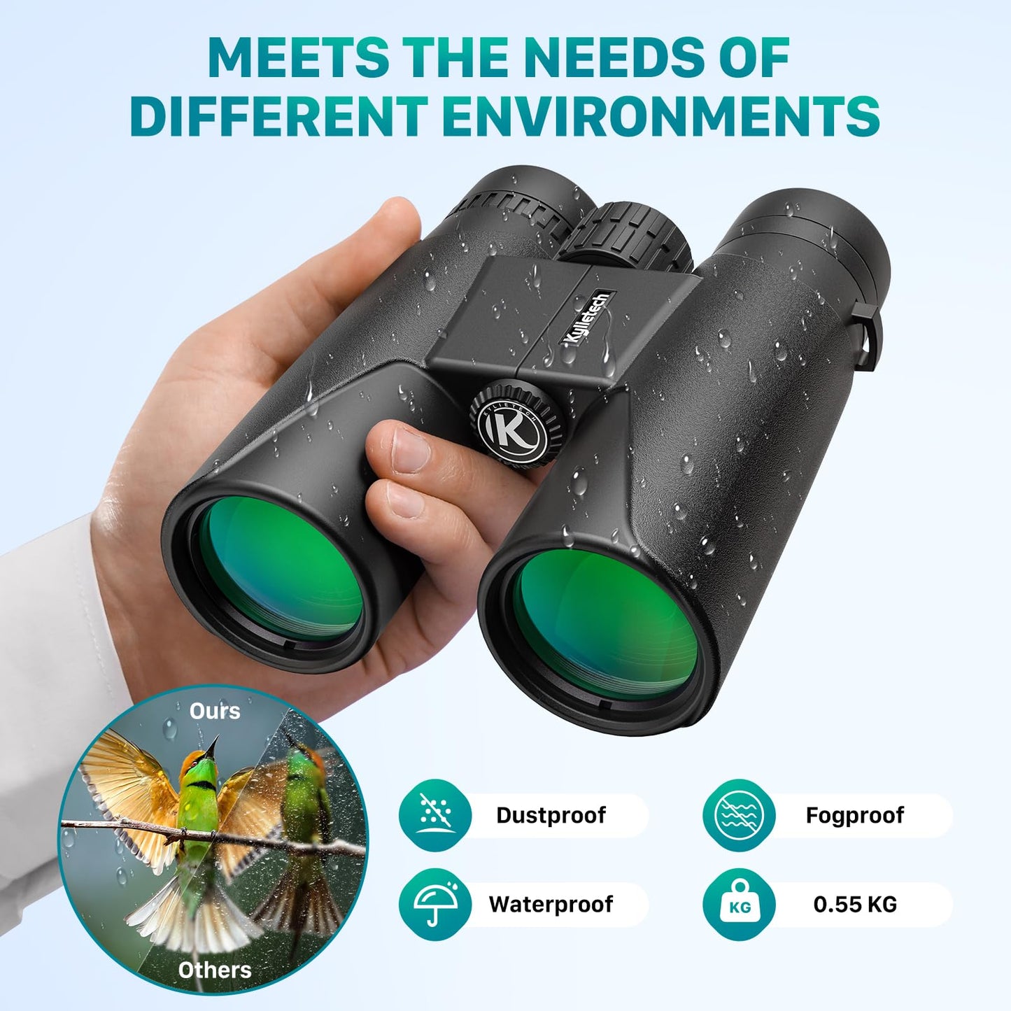Kylietech 12X42 Binoculars for Adults with Universal Phone Adapter, HD Waterproof Fogproof Compact Binoculars for Bird Watching, Hunting, Hiking, Sports, and Concerts with BAK4 Prism FMC Lens