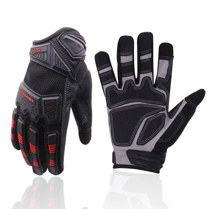 HANDLANDY Mens Work Gloves Touch screen, Utility Mechanic Gloves, Flexible Breathable Fit- Padded Knuckles & Palm (Black & Red, Large)