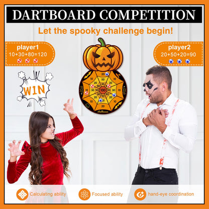 Halloween Party Games, Pumpkin Bat Black Cat Skeleton Witch Hat Dart Board with 12 Sticky Balls, Halloween Activities,Trunk or Treat Games for Party,Halloween Party Supplies Indoor Outdoor Decorations
