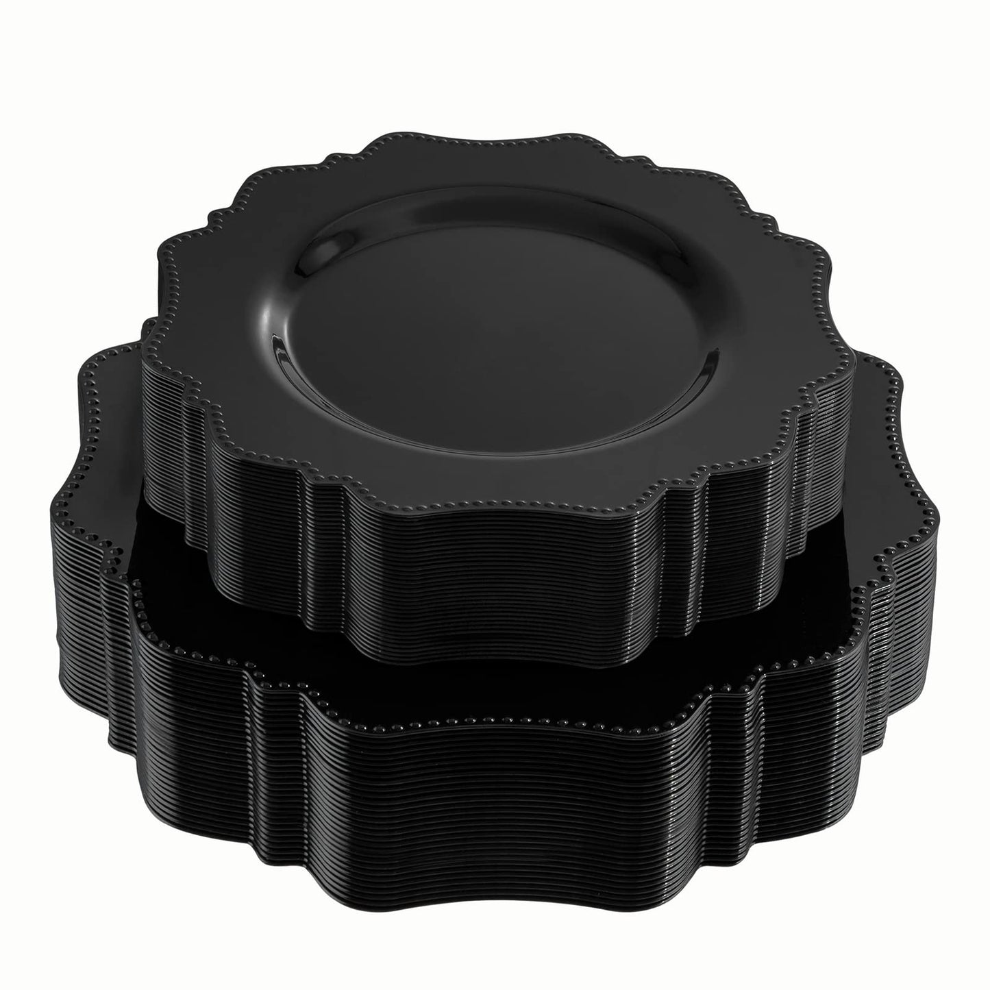 COLOSUS Black Plastic Plates Set,Heavy Duty Black Disposable Plates for 30 guests,Include 30PCS 10.5inch Dinner Plates and 30PCS 8.25 inch Dessert Plates for Halloween Party/Wedding/New Year/Birthday