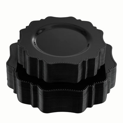 COLOSUS Black Plastic Plates Set,Heavy Duty Black Disposable Plates for 30 guests,Include 30PCS 10.5inch Dinner Plates and 30PCS 8.25 inch Dessert Plates for Halloween Party/Wedding/New Year/Birthday