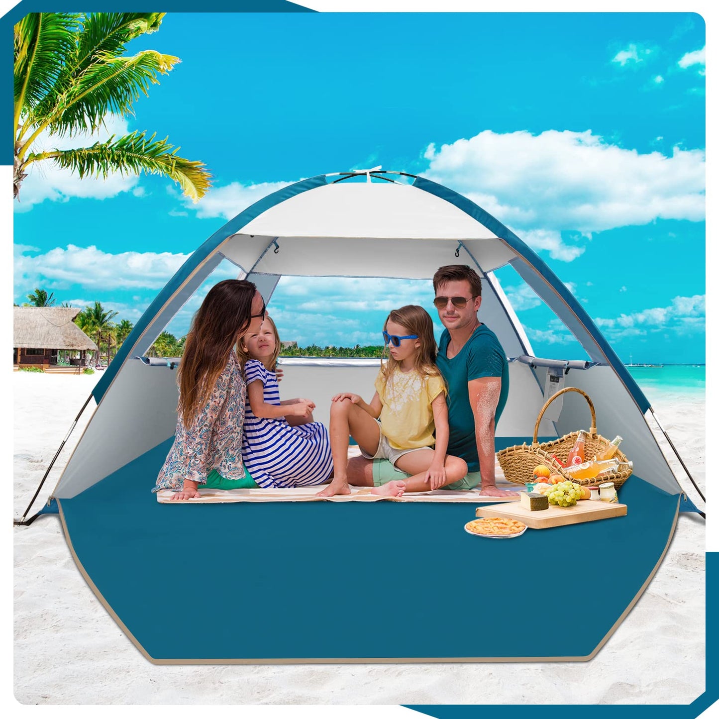 COMMOUDS Beach Tent Sun Shade for 3/4-5/6-7/8-10 Person, UPF 50+ Beach Sun Shelter Canopy Tent, Lightweight, Easy Set Up and Carry