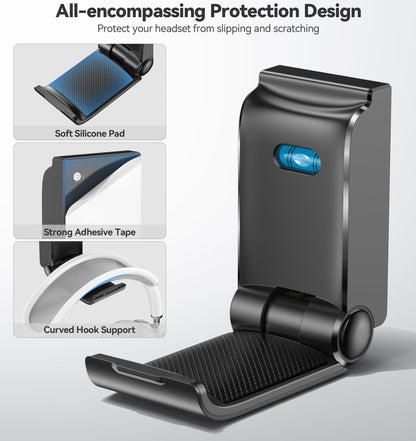 Kosker Headphone Stand, Wall Mount Headset Hanger, Gaming Headphone Holder Hook Clip, Foldable Headset Stand Desk Holder for PC Earphone Accessories, Black (1 Pack)