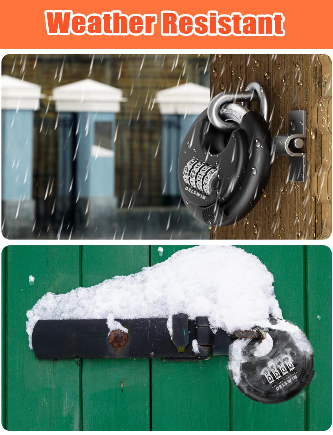 DELSWIN 4 Digit Combination Disc Padlock with Hardened Steel Shackle Combo Lock for Sheds, Storage Unit, School Gym Locker and Fence (Black,1Pcs)