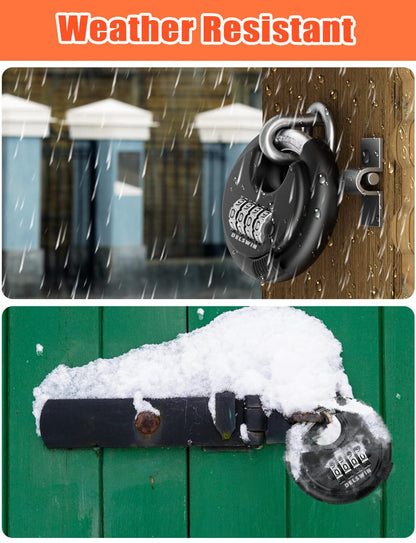 DELSWIN 4 Digit Combination Disc Padlock with Hardened Steel Shackle Combo Lock for Sheds, Storage Unit, School Gym Locker and Fence (Black,1Pcs)