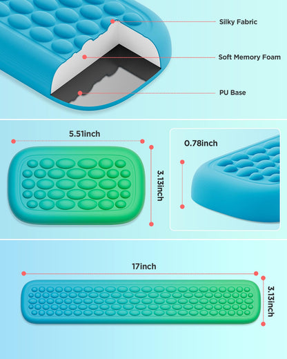 Lekvey Keyboard Wrist Rest, Silky Memory Foam Wrist Rest for Computer Keyboard, Mouse, Ergonomic Massage Design for Typing Pain Relief, Desk Pads Support Hand and Arm, Stain Resistant, Green Blue