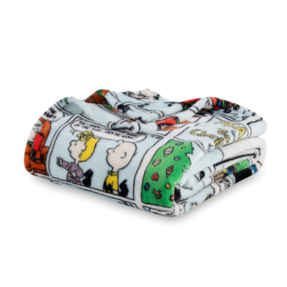 Berkshire Blanket Peanuts® VelvetLoft® Cute Character Snoopy Plush Oversized Kids Throw Blanket, Peanuts Christmas Comic Strip Colorized White (50in x 60in)