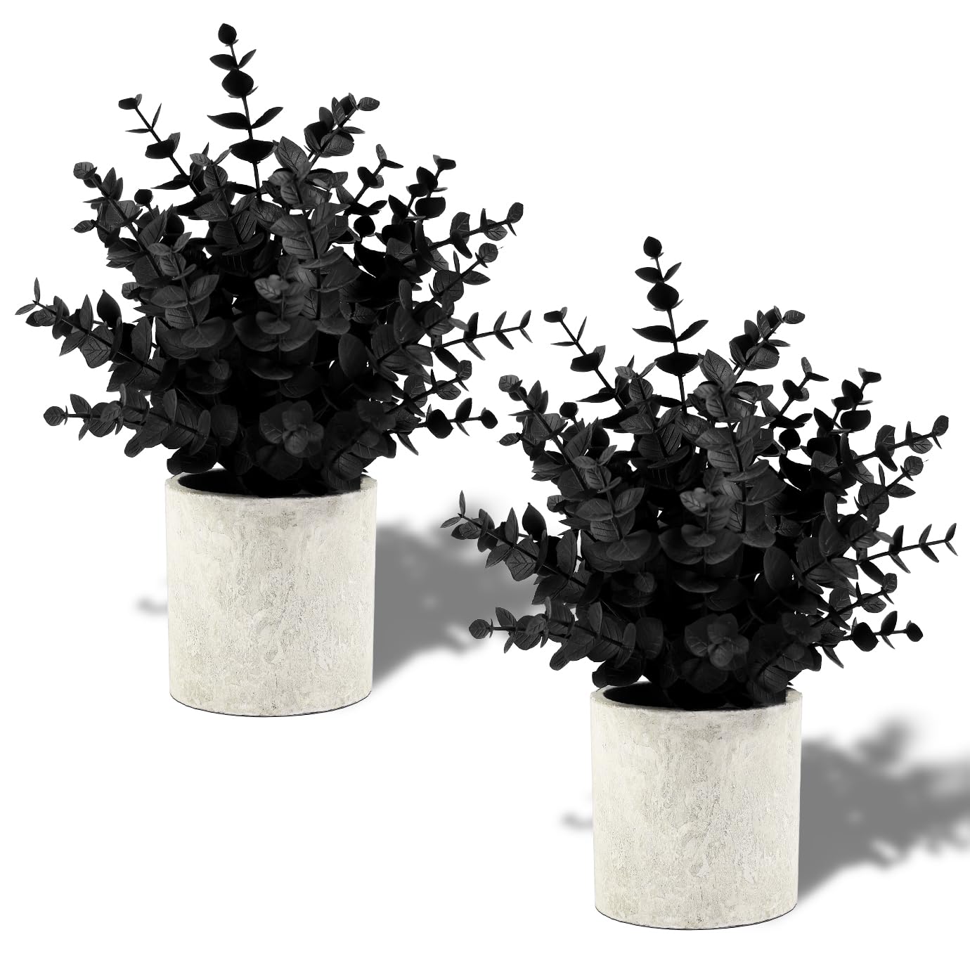 2 Pack Black Fake Eucalyptus Small Fake Plants Potted Artificial Plants for Halloween Decorations Shelf Desk Home Farmhouse Room Coffee Table Bathroom Decor(Black)