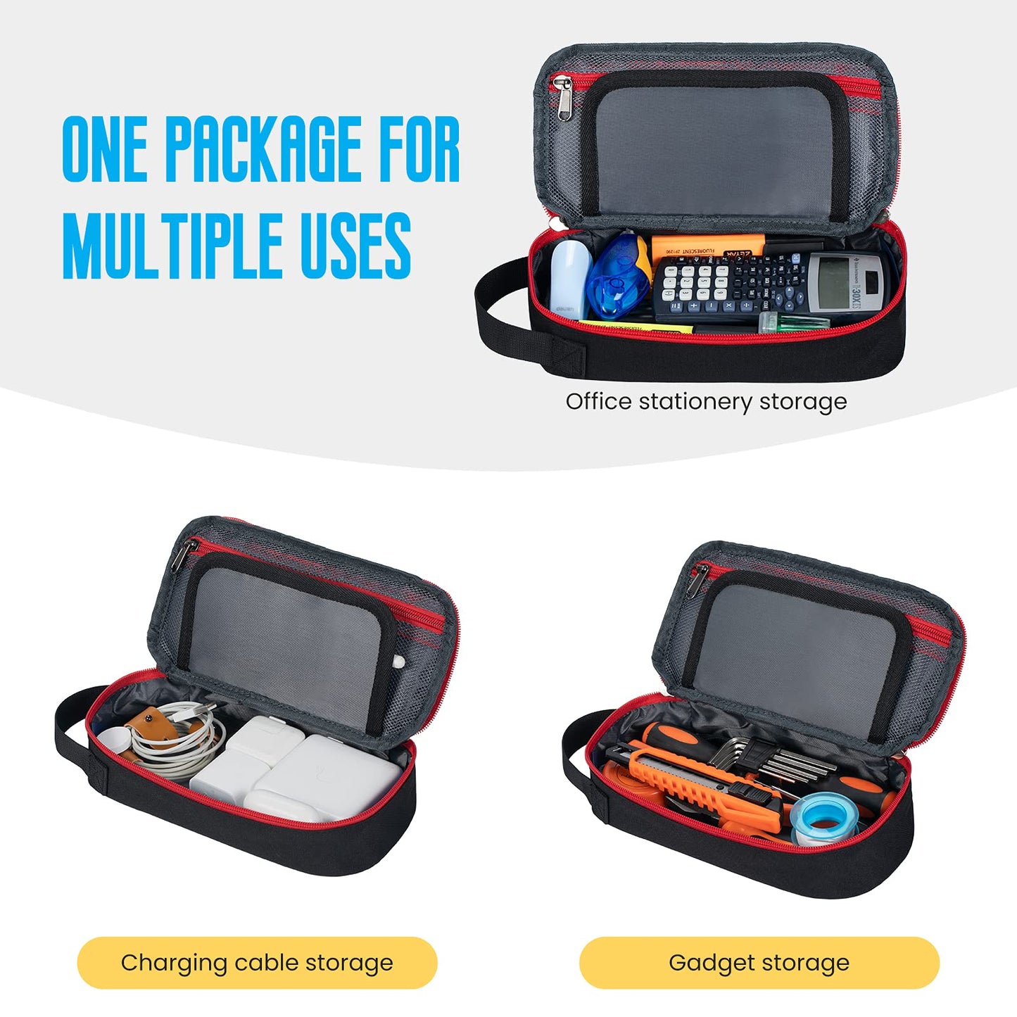 ECHSRT Large Pencil Case, Aesthetic Pen Pouch with Big Capacity, Minimalist Portable Stationery Bag with Handle for Office Organizer Black Pencil Cases