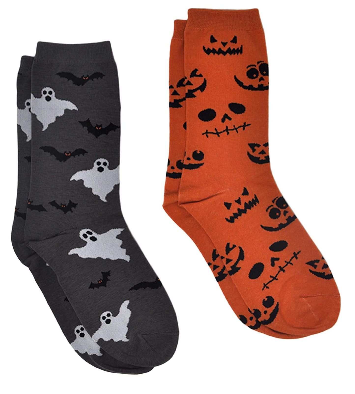 360 Threads Womens Novelty Socks 2 Pair Set Halloween (Jack-o-Lanterns & Ghosts)