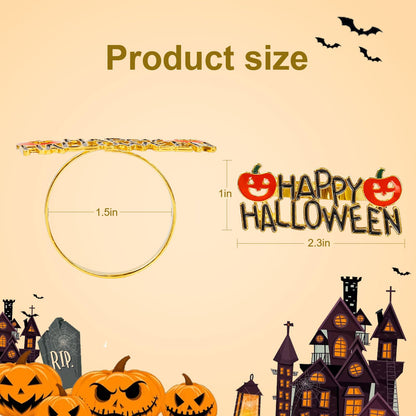 Getfitsoo Halloween Napkin Rings Set of 6, Happy Words With Orange Pumpkin Holders, Gold Metal Buckles for Party Decorations, Home Kitchen Dinner Table Setting