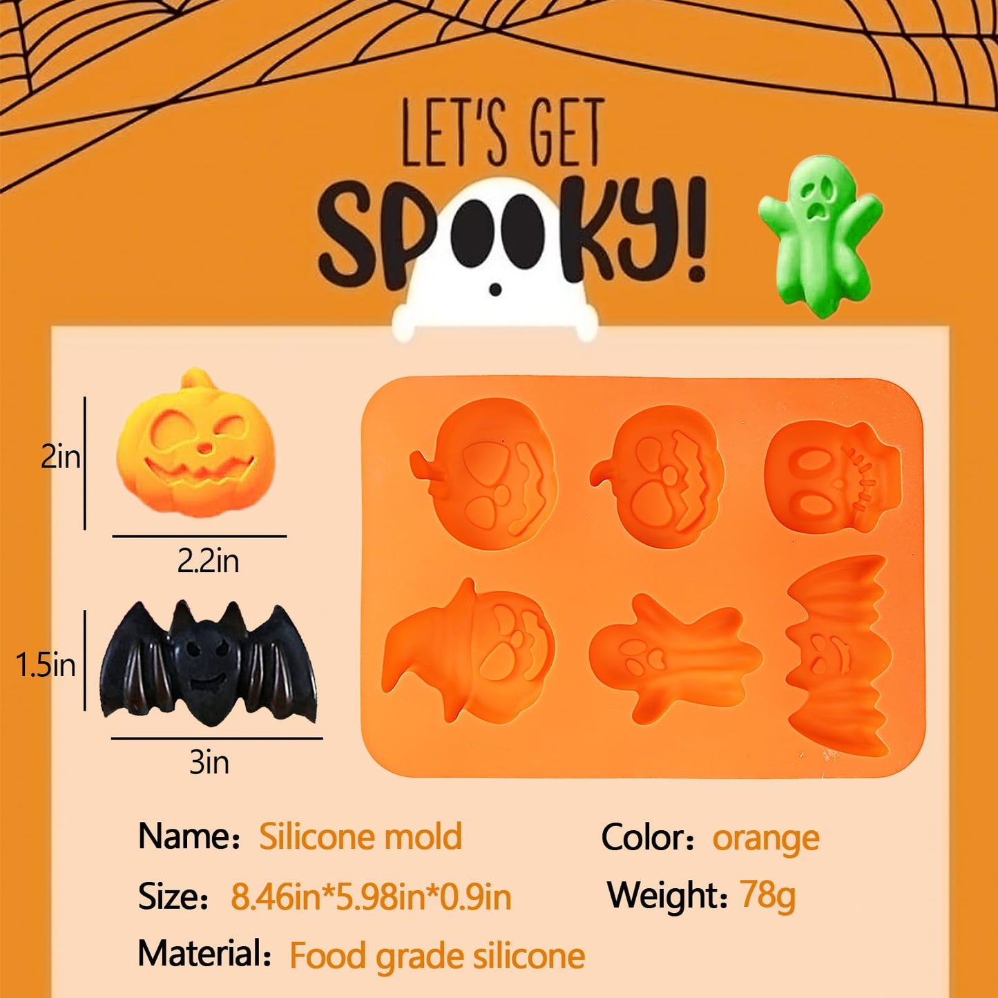 EFIVS ARTS Pumpkin Silicone Mold Bat Skull Ghost Shape DIY Mold for Chocolate Fondant Cookies and Candles Soap Molds Silicone Baking Mold