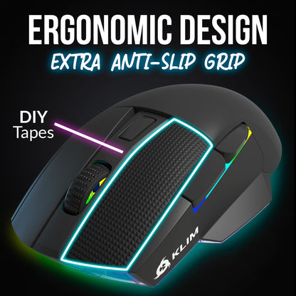 KLIM Blaze X RGB + New + Rechargeable Wireless Gaming Mouse with Charging Dock + Long-Lasting Battery + Up to 12000 DPI + Wired & Wireless Mouse PC, PS5, PS4, Mac + Black