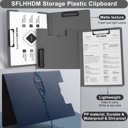 1 PCS A4 Clipboards Foldable,Folding Clipboard,360°Cover Folder Clipboard,Plastic Clipboards with Double Low Profile Clip,A4 Size File Folder Storag Clip Board for A3 A4 Paper Clip Boards-Silver