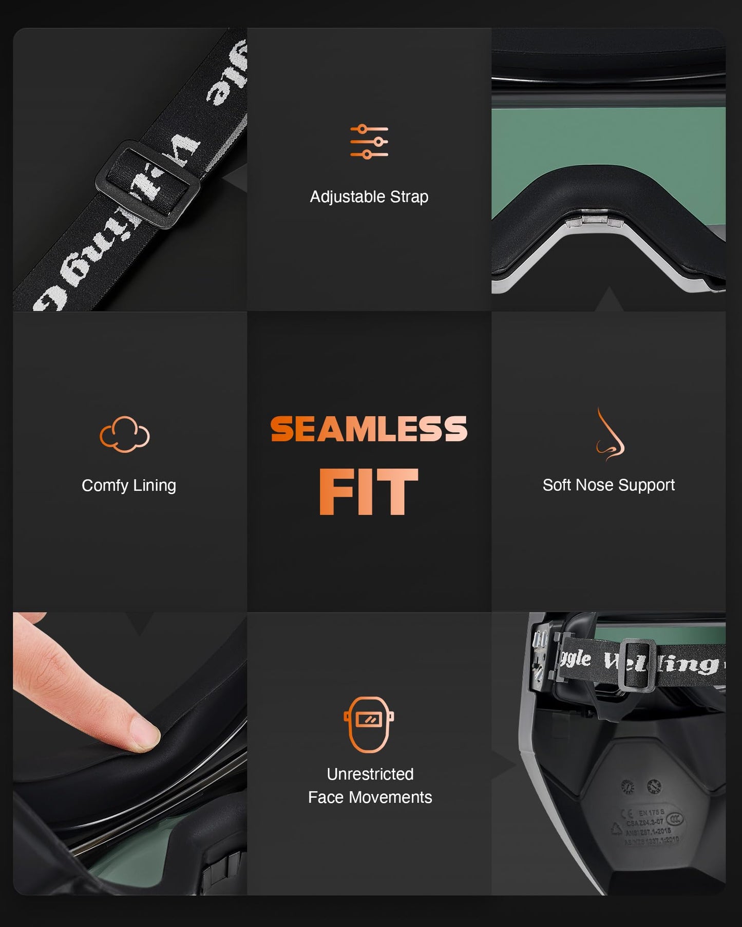 CREWORKS Auto Darkening Welding Goggles, Safety Glasses for Men With Wide Shade 4/5-9/9-13, Eye Protection Mask Helmet for Grinding Plasma Cutting TIG MIG Arc, Black