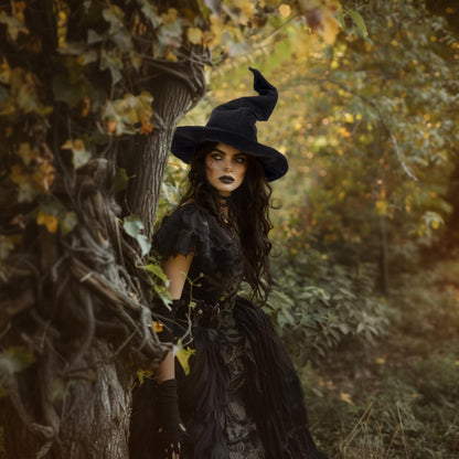 Ibeauti Witch Hat Women Adult Black Halloween Witch Costume Hat (Black)