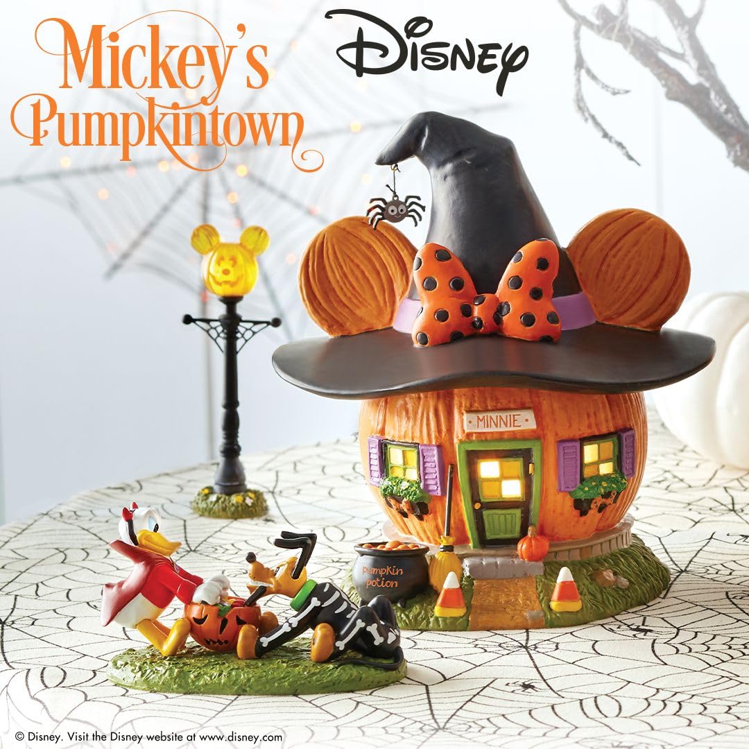 Department 56 Disney Village Halloween Minnie Mouse Pumpkintown House Lit Building, 7.76 Inch, Multicolor