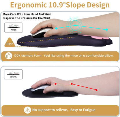 L-SPOUTTO Ergonomic Mouse Pad with Wrist Rest,Cute Cat Paw Mousepad Wrist Support,Comfortable Massage Design Computer Pain Relief Mouse Pad with Non-Slip PU Base for Desk Laptop Gaming Office,Black